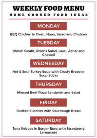 White List-based Restaurant Weekly Menu A4 template