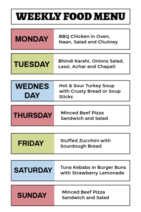 White List-based Restaurant Weekly Menu Poster Iphosta template
