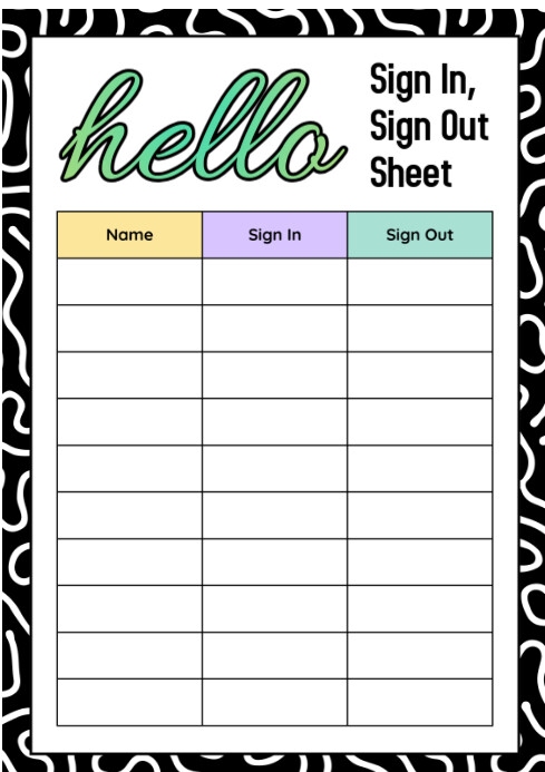 White List-based School Sign In Sheet  A4 template