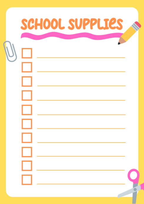 White List-based School Supplies List  A4 template