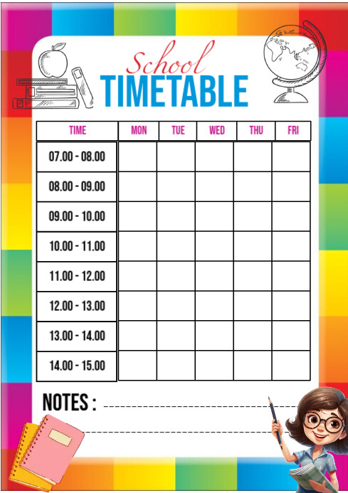 Timetable A4 White List-based School Timetable A4 Template | PosterMyWall