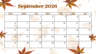 白色 September 2026 Calendar Presentación Template