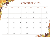 White September 2026 Calendar Voorlegging Template