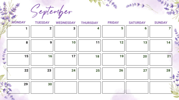 White List-based September Calendar  Presentation (16:9) template