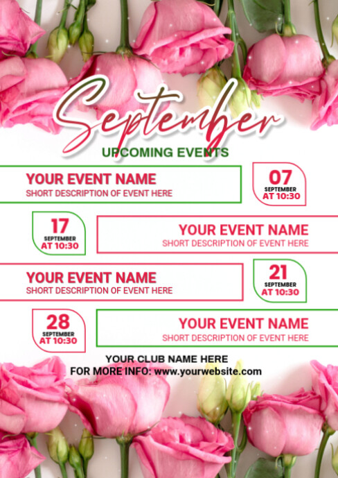 White List-based September Upcoming Events Calendar  A6 template