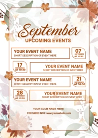 White List-based September Upcoming Events Calendar  A6 template