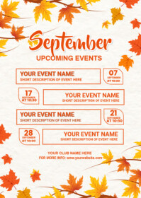 White List-based September Upcoming Events Calendar  A6 template