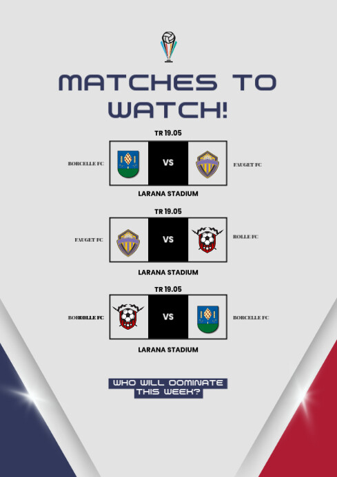 White List-based Soccer Match-up A4 Template | PosterMyWall