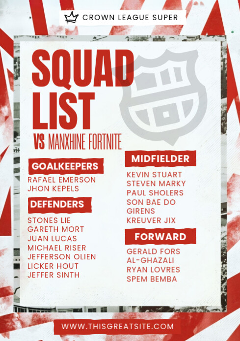 Modèle White List-based Squad List Match Soccer A4 | PosterMyWall