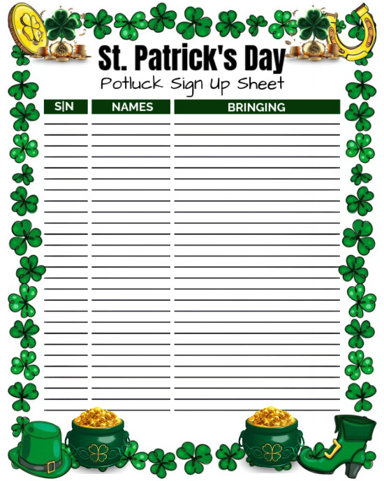 White List-based St. Patrick's Day Potluck Sign Up Sheet  Instagram Portrait template