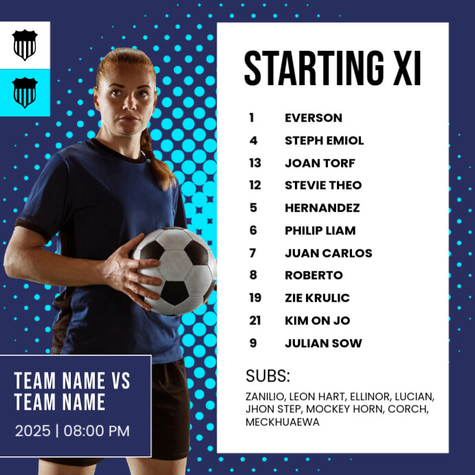 Team Lineup Post White List-based Starting Lineup Instagram Post Template | PosterMyWall