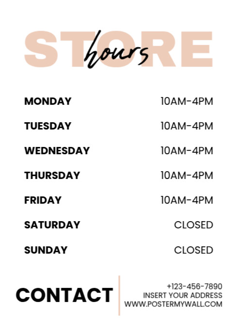 White List-based Store Hours Template A4 | PosterMyWall