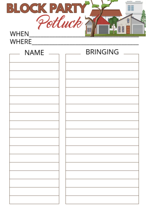 White List-based Street Block Party Potluck Sign Up Form A4 template