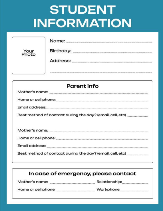 White list-based student information form flyer Template | PosterMyWall