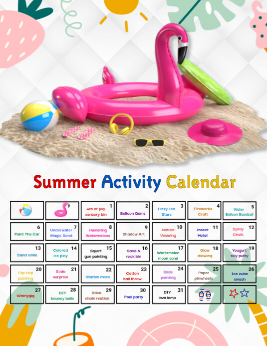 White List-based Summer Activities Calendar  Flyer (us Letter) template