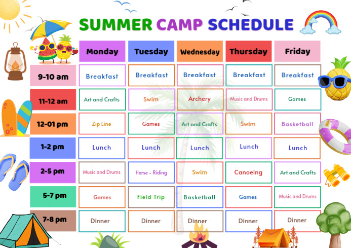 White List-based Summer Camp Schedule  A4 template