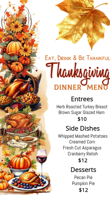 White List-based Thanksgiving Dinner Menu Digital Display (9:16) template