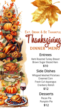 White List-based Thanksgiving Dinner Menu Digital Display (9:16) template