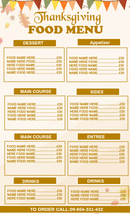 White List-based Thanksgiving Food Menu Template Design Us Legal