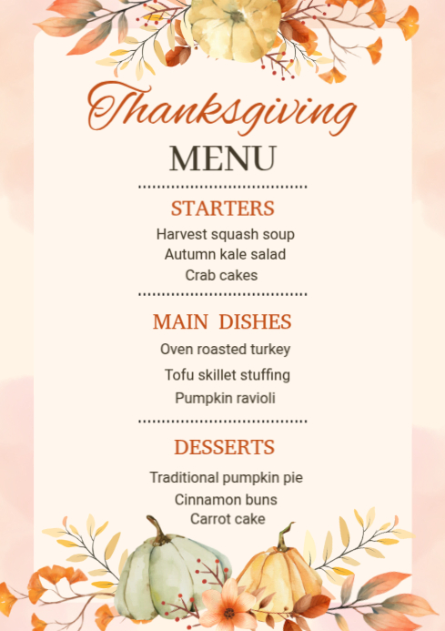 White List-based Thanksgiving Menu A4 template