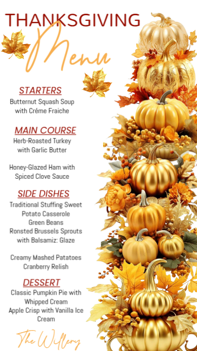 White List-based Thanksgiving Menu Digital Display (9:16) template