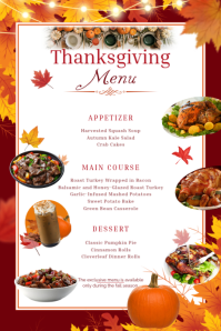 White List-based Thanksgiving Menu Template Pumpkin Turkey Banner 4' × 6'
