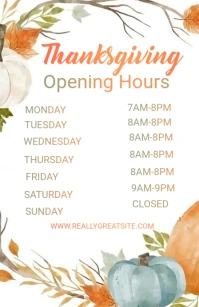 White List-based Thanksgiving Opening Hours  Tabloid template