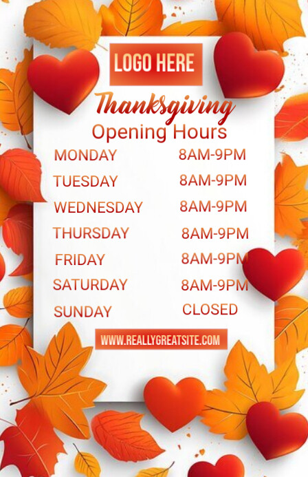 White List-based Thanksgiving Opening Hours  Tabloid template