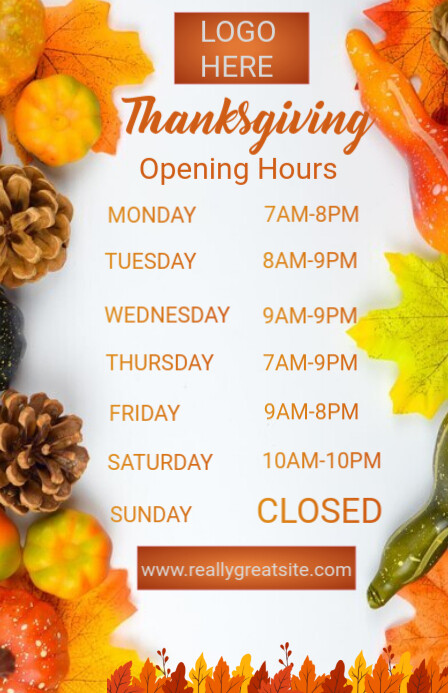 White List-based Thanksgiving Opening Hours  Tabloid template