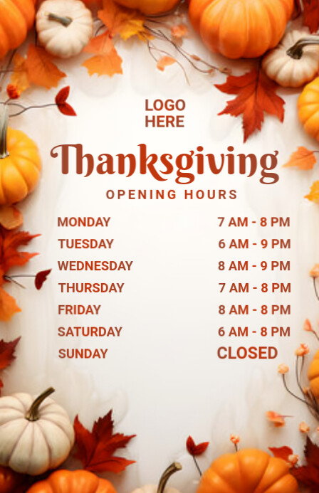 White List-based Thanksgiving Opening Hours Tabloid template