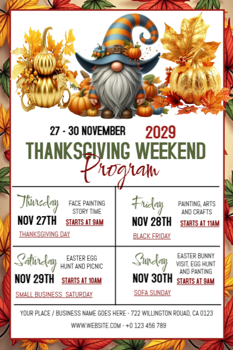White List-based Thanksgiving Weekend Event Schedule Poster template