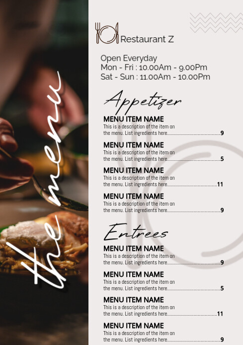 White List-based The Menu A4 template
