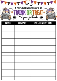 White List-based Trunk Or Treat Sign Up Sheet  A4 template