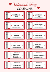 Biały Valentine's Day Coupons A4 Template