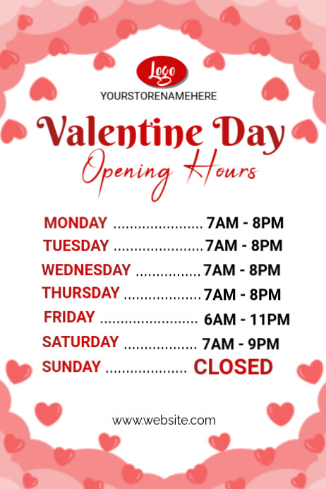 White List-based Valentine's Day Opening Hours Poster template