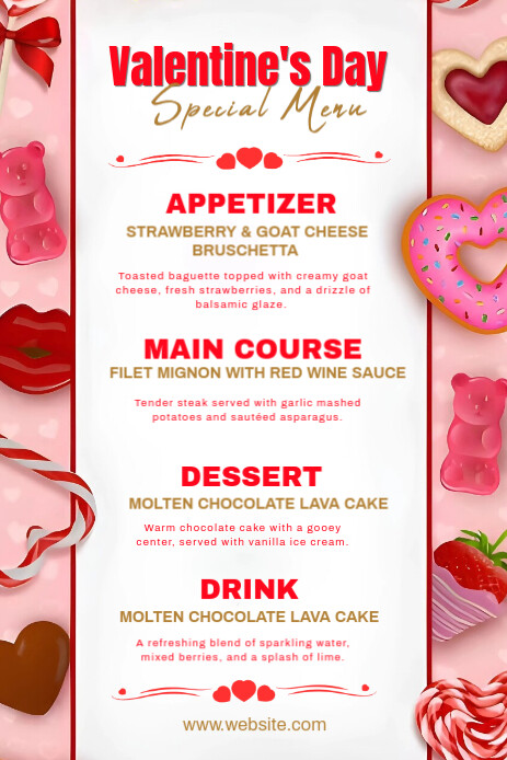 White List-based Valentine's Dinner Menu  Pinterest Graphic template