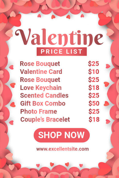 White List-based Valentine Day Price List Poster template