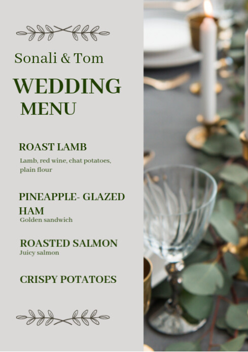 White List-based Wedding Menu A4 template