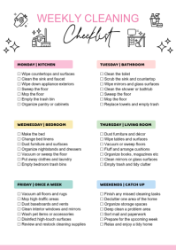 白色 Weekly Cleaning Checklist A4 Template