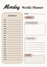 White Weekly Planner A4 Template - Page 1