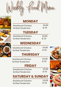 Bianco Weekly Food Menu A2 Template