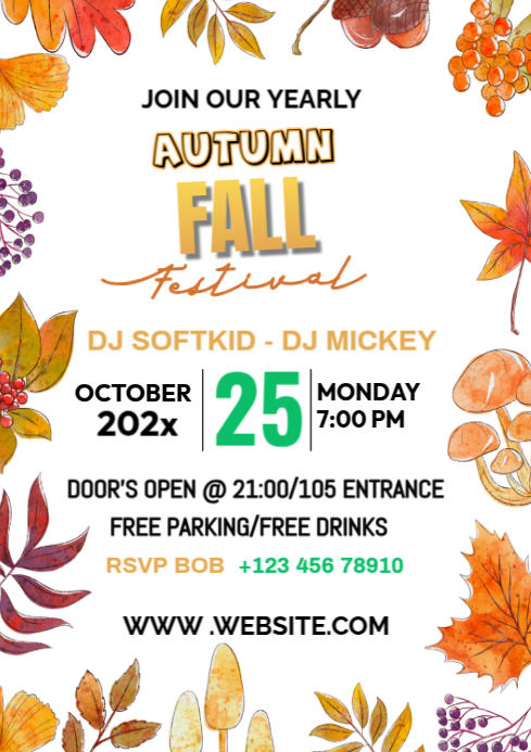 White List-based White And Orange Color Autumn Falls Festival Invitations Flyers  A4 template