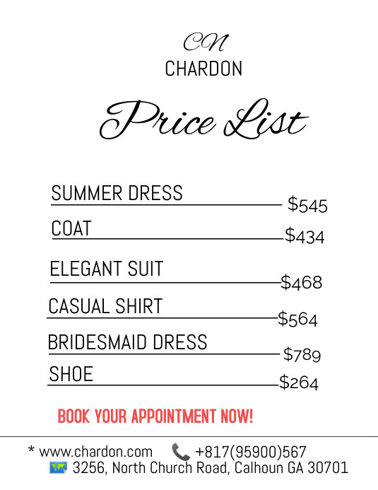 White List-based White Price List Ad Design Folheto (US Letter) template