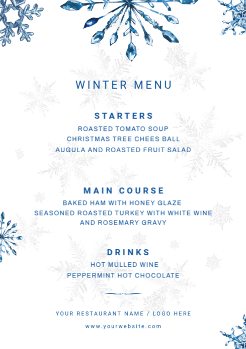 White List-based Winter Menu Of Restaurant Ad Flyer Template A4