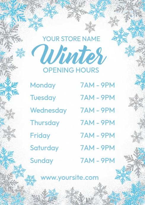 White List-based Winter Opening Hours A4 template