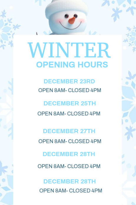 White List-based Winter Opening Hours Invitation Template Poster