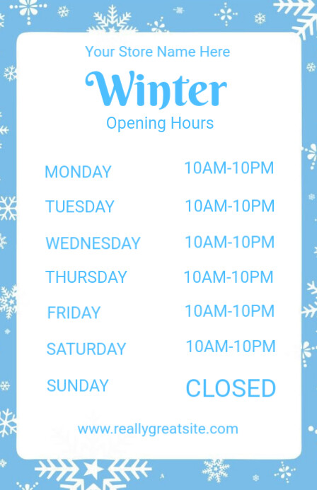 White List-based Winter Opening Hours  Tabloid template