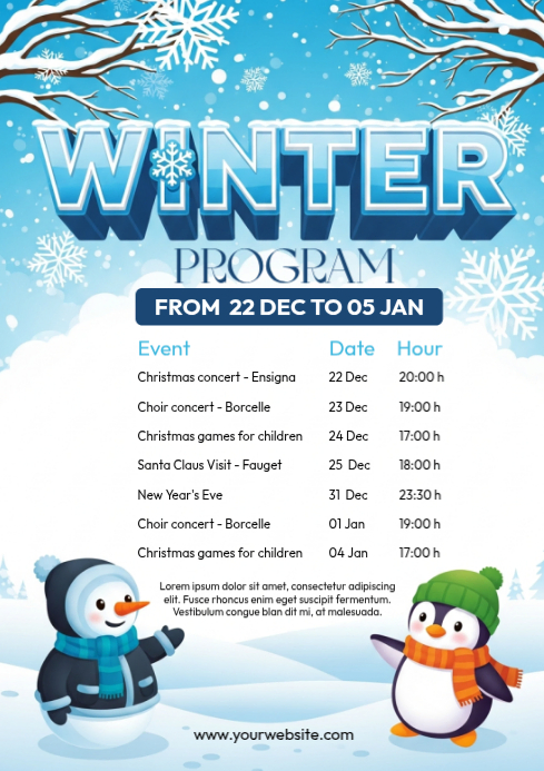 White List-based Winter Schedule A4 template