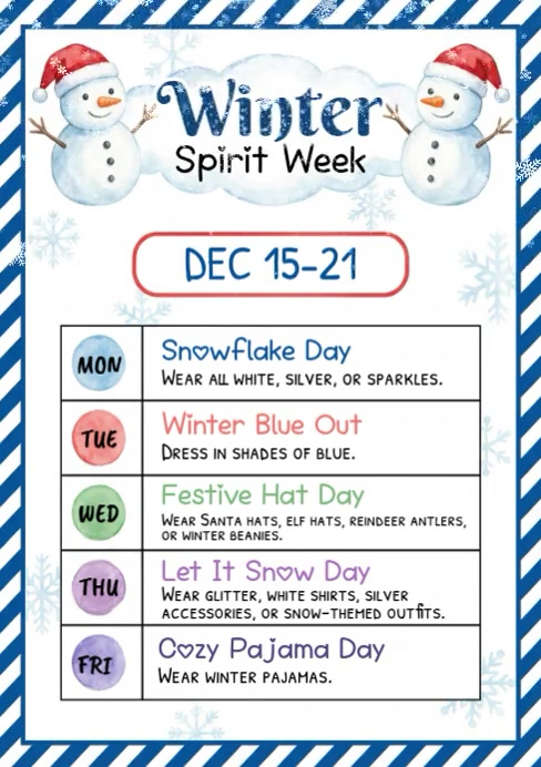 White List-based Winter Spirit Week A4 template