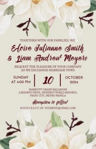 white magnolia flowers Wedding Invitation Half Page Wide template